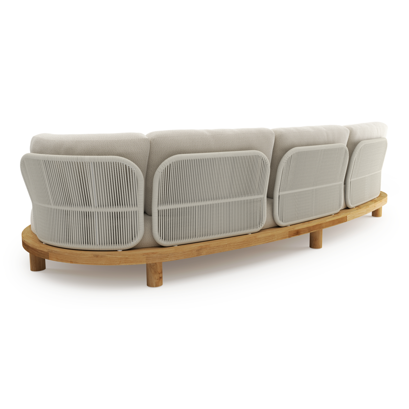 Canapé de jardin Donato en teck et coussins en all weather sunbrella® luxe lopi marble