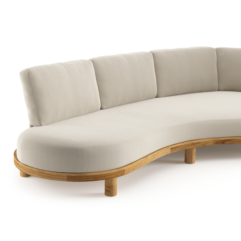 Canapé de jardin Donato en teck et coussins en all weather sunbrella® luxe lopi marble