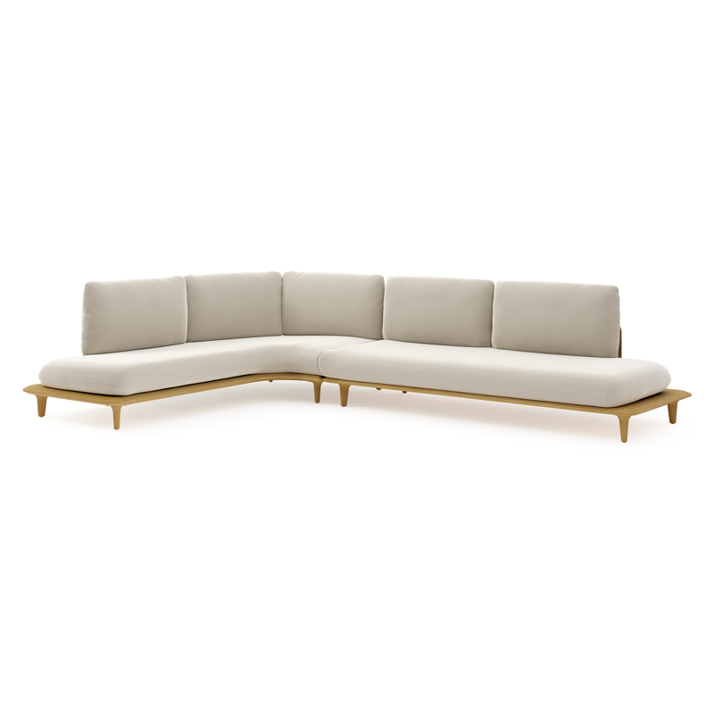 Salon de jardin d'angle Bomero en teck et coussins en all weather sunbrella® luxe lopi marble