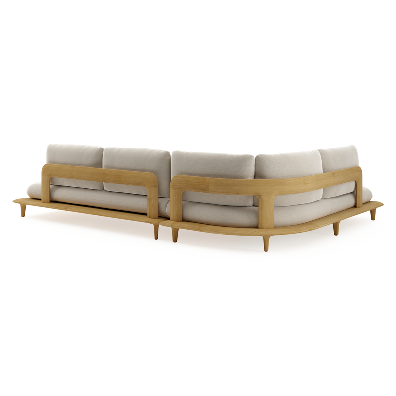 Salon de jardin d'angle Bomero en teck et coussins en all weather sunbrella® luxe lopi marble