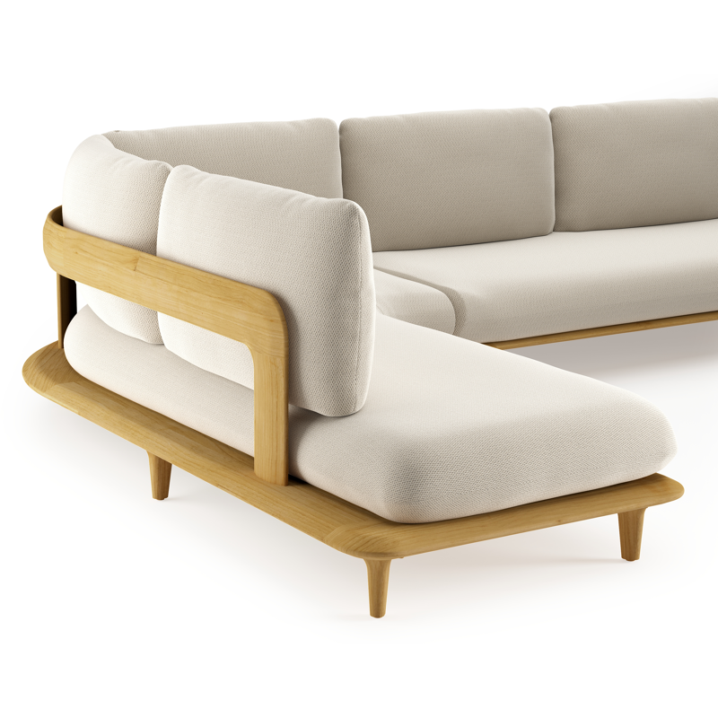 Salon de jardin d'angle Bomero en teck et coussins en all weather sunbrella® luxe lopi marble