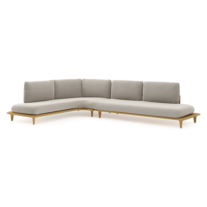 Salon de jardin d'angle Bomero en teck et coussins en all weather solica firenze sand