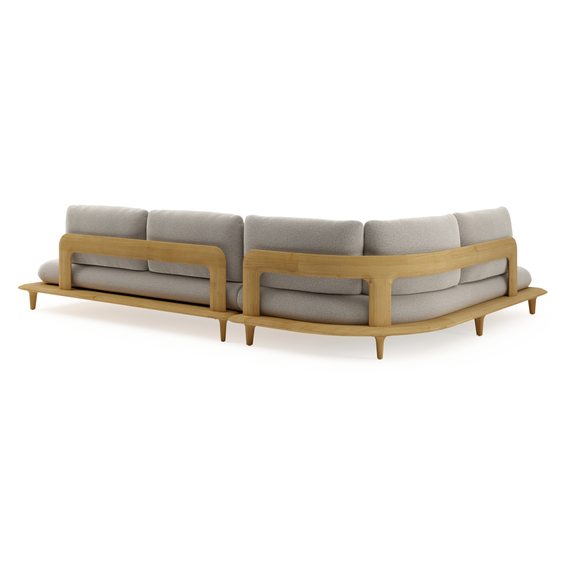 Salon de jardin d'angle Bomero en teck et coussins en all weather solica firenze sand