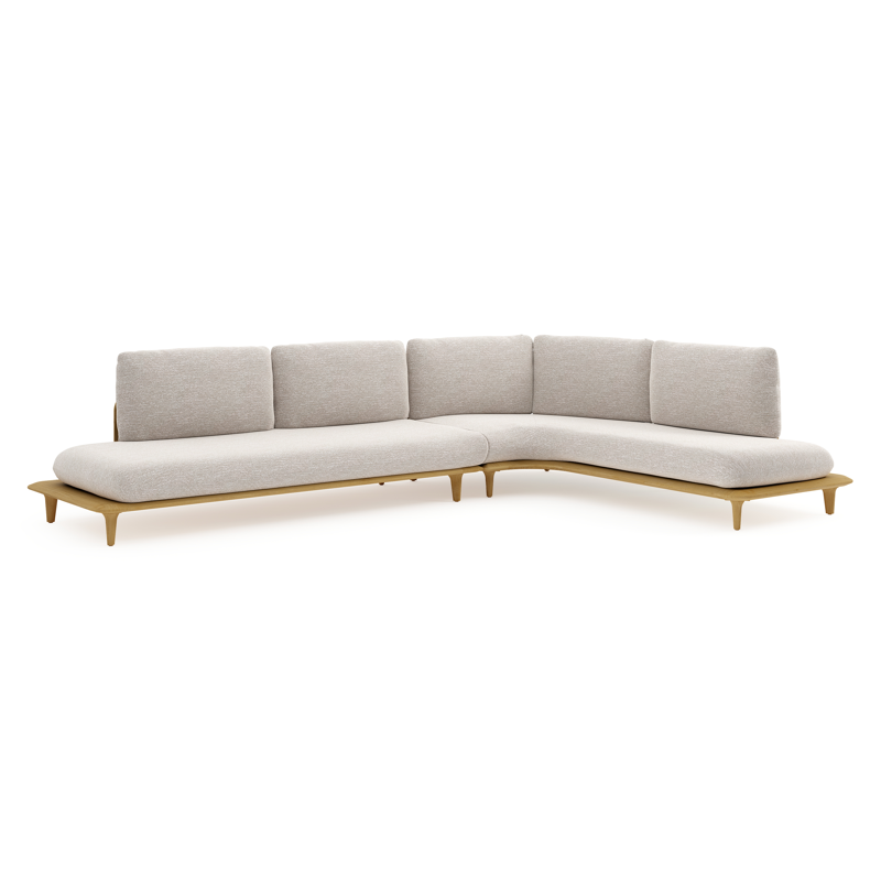 Bomero loungehoek in teak met tundra sand all weather sunbrella® luxe kussen