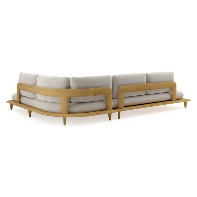 Salon de jardin d'angle Bomero en teck et coussins en all weather solica firenze natural