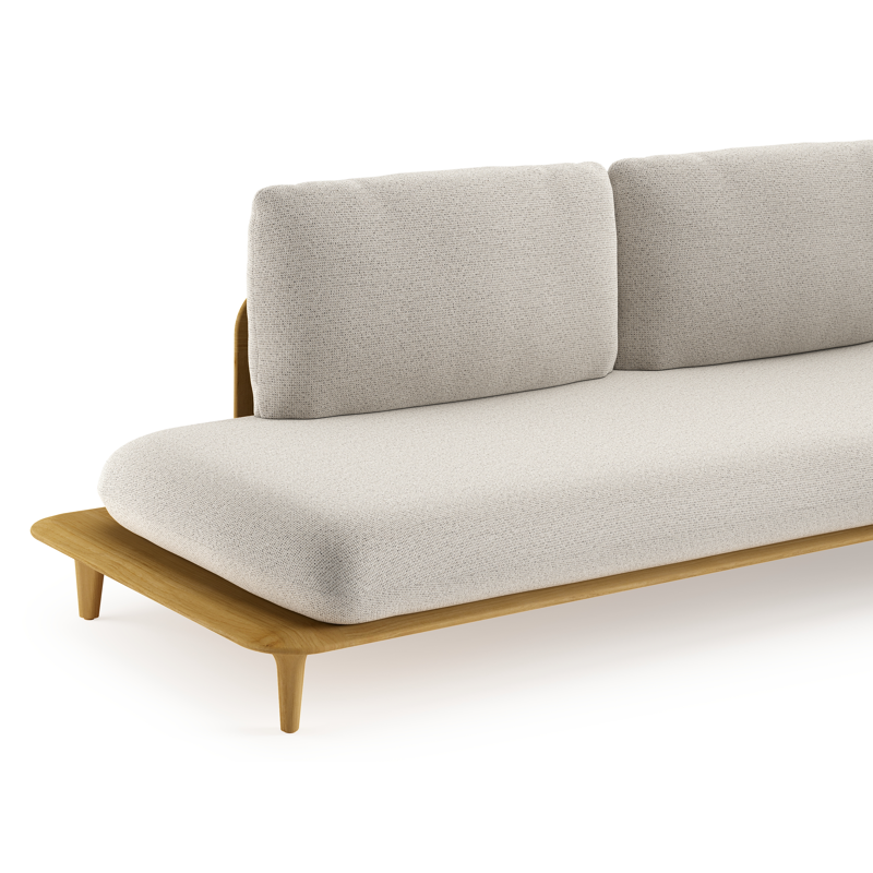 Salon de jardin d'angle Bomero en teck et coussins en all weather solica firenze natural