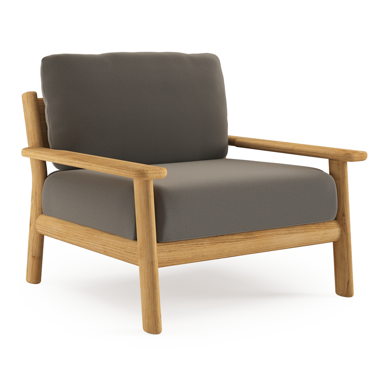 Amaro loungestoel in teak met natte carbon beige all weather sunbrella® luxe kussen