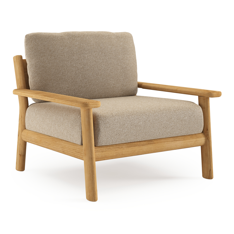 Amaro loungestoel in teak met madagascar oak all weather cosytica kussen