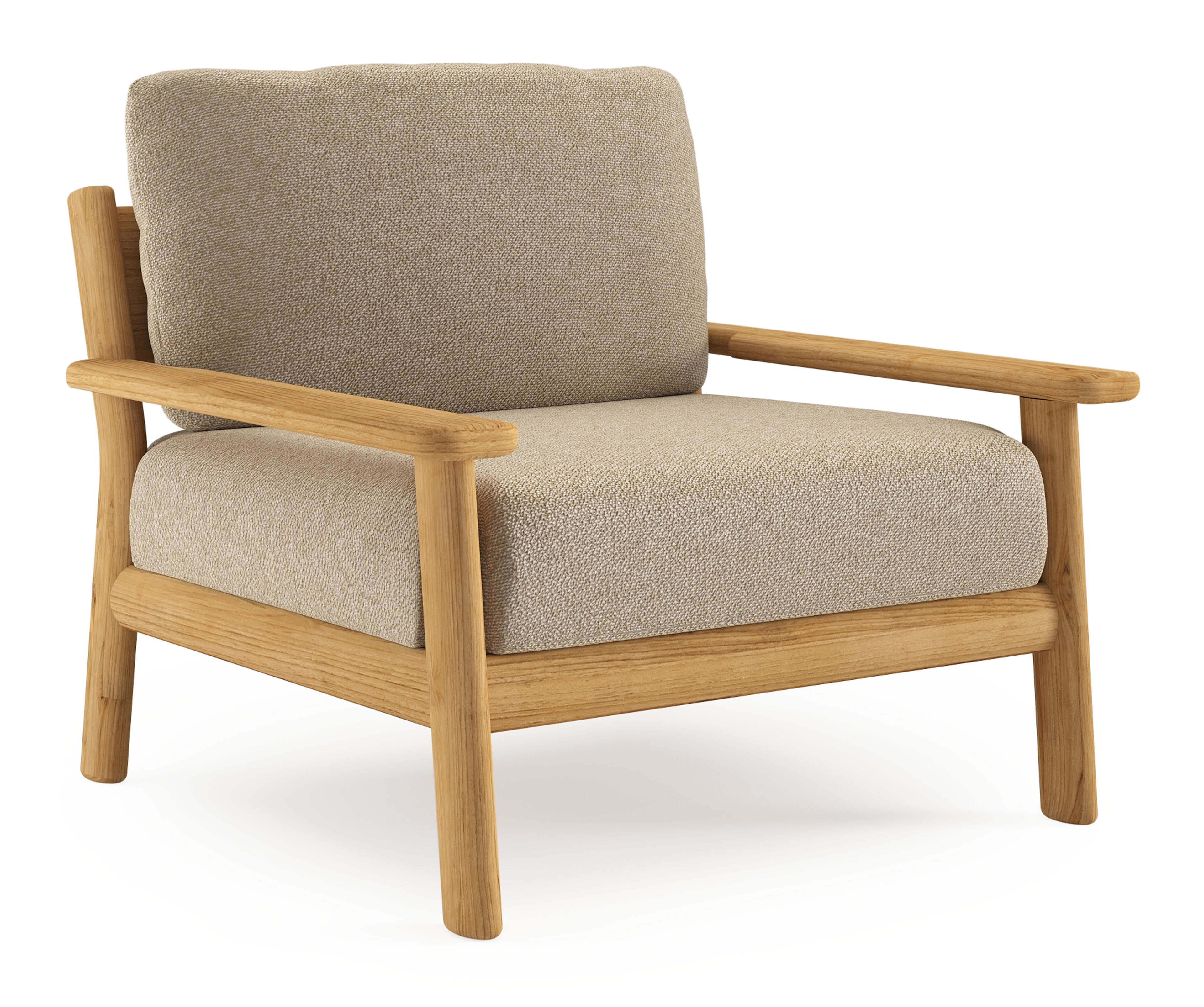 Amaro loungestoel in teak met madagascar oak all weather cosytica kussen