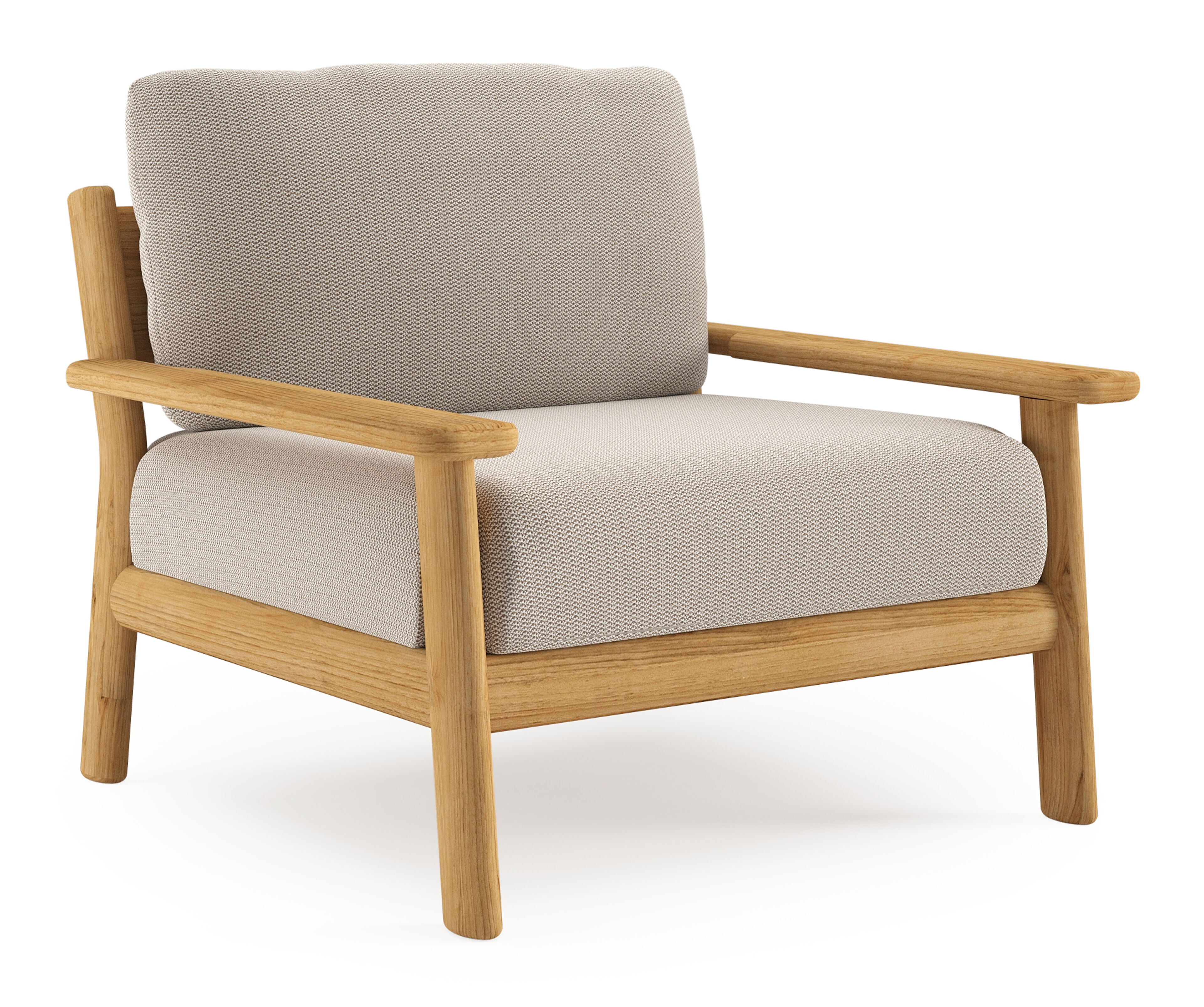 Fauteuil de jardin Amaro en teck et coussins en all weather sunbrella® luxe lopi fossil