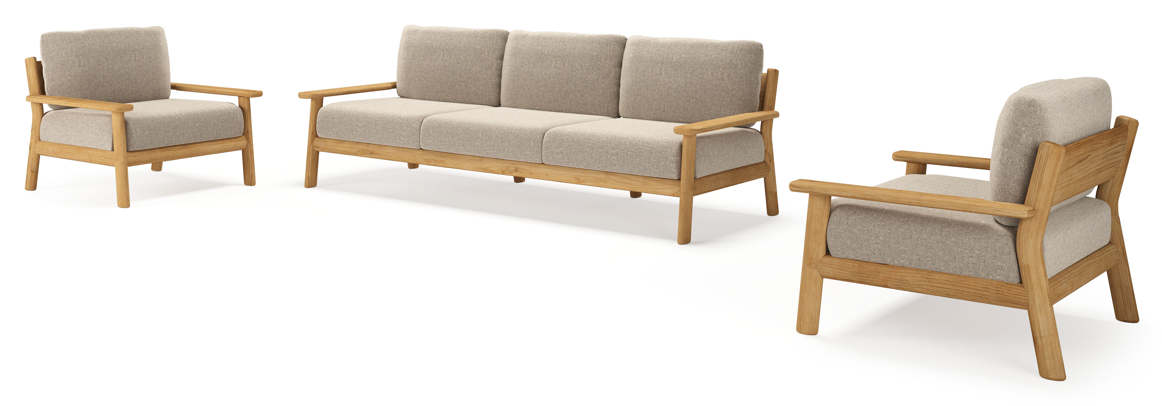 Amaro loungeset in teak met chartres pewter all weather sunbrella® luxe kussen