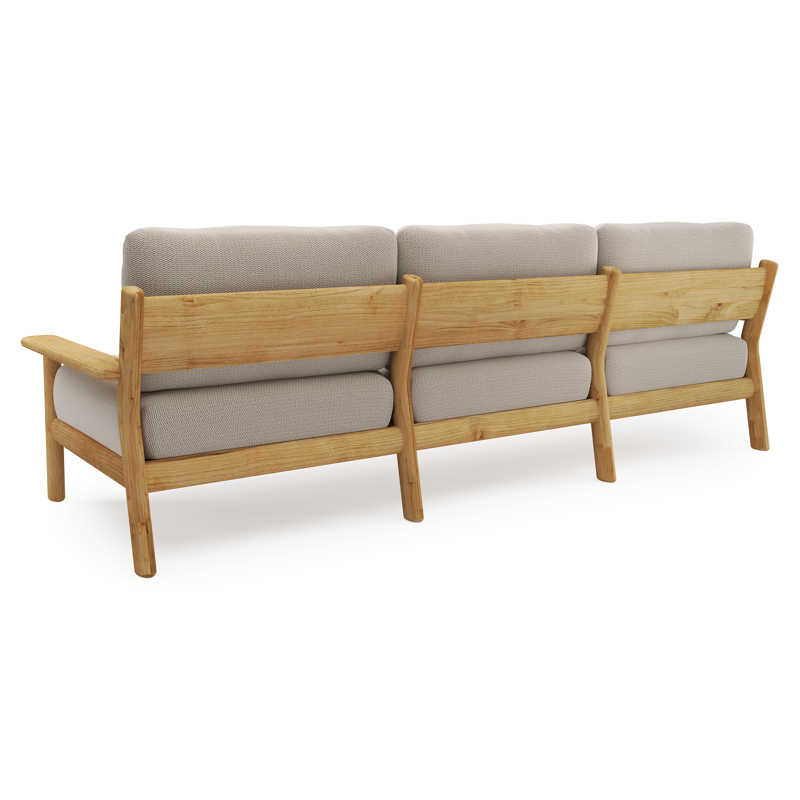 Salon de jardin Amaro en teck et coussins en all weather sunbrella® luxe lopi fossil