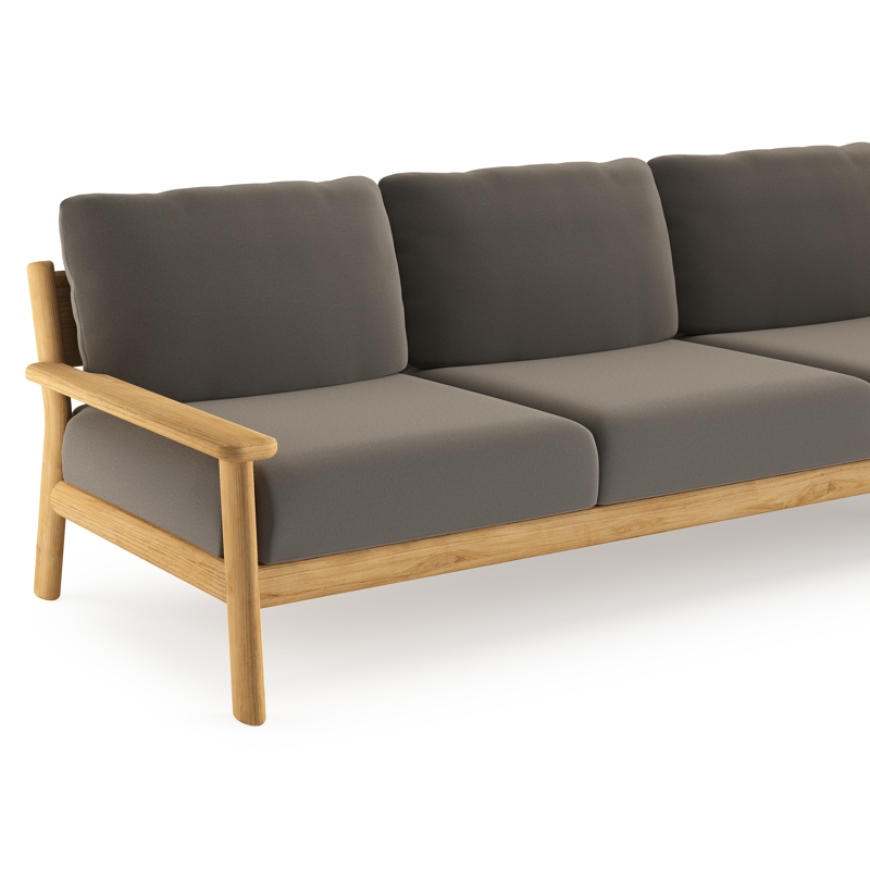Amaro loungebank in teak met natte carbon beige all weather sunbrella® luxe kussen