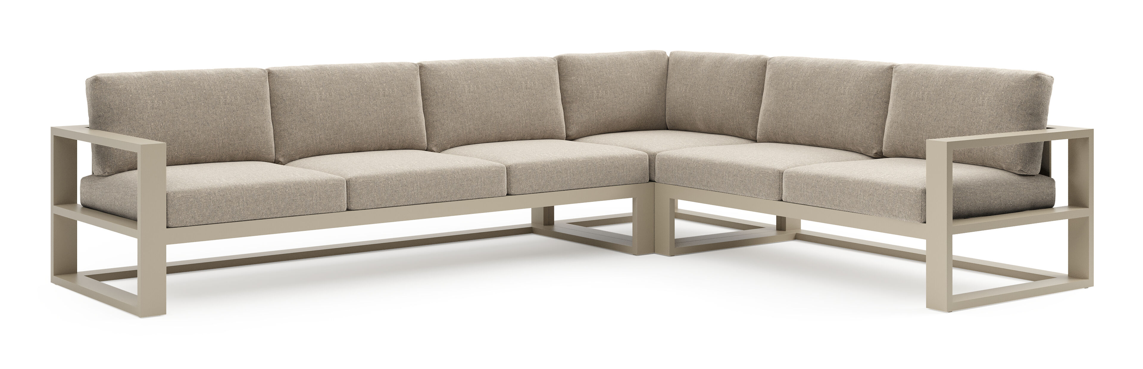 Salon de jardin d'angle Verato en aluminium beige et coussins en all weather sunbrella® luxe chartres pewter