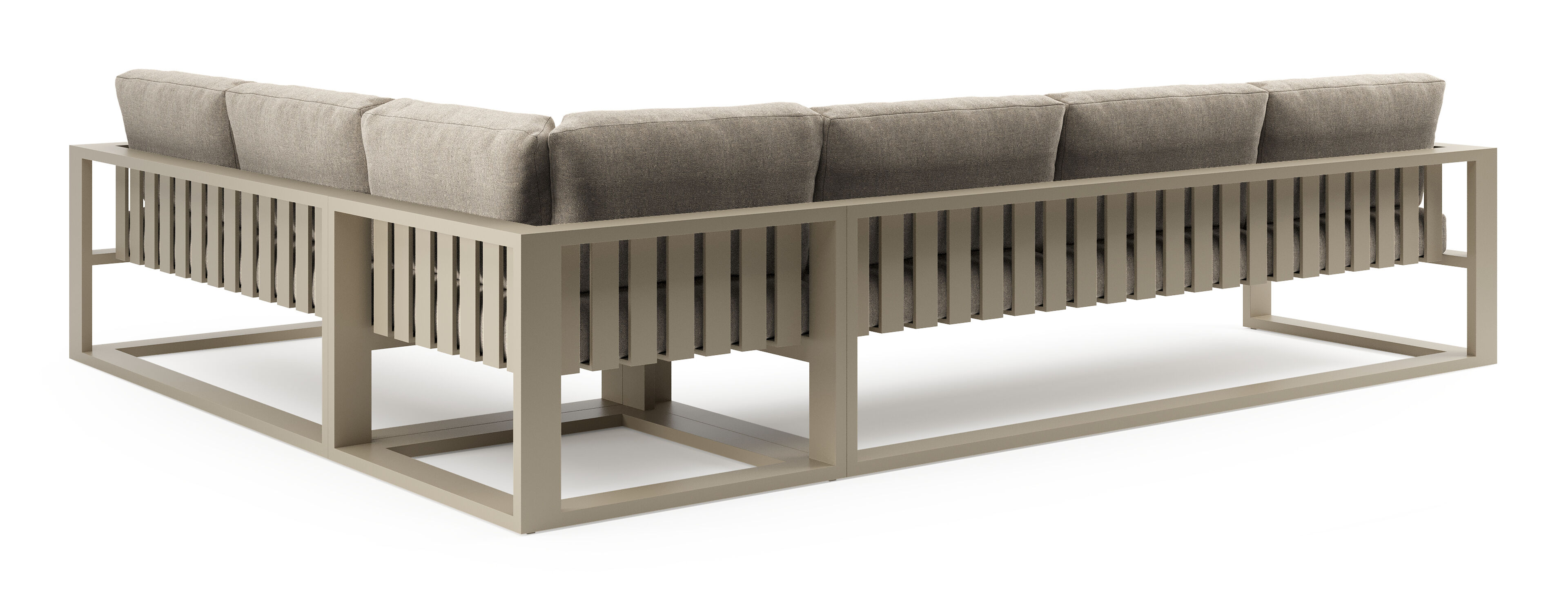 Salon de jardin d'angle Verato en aluminium beige et coussins en all weather sunbrella® luxe chartres pewter