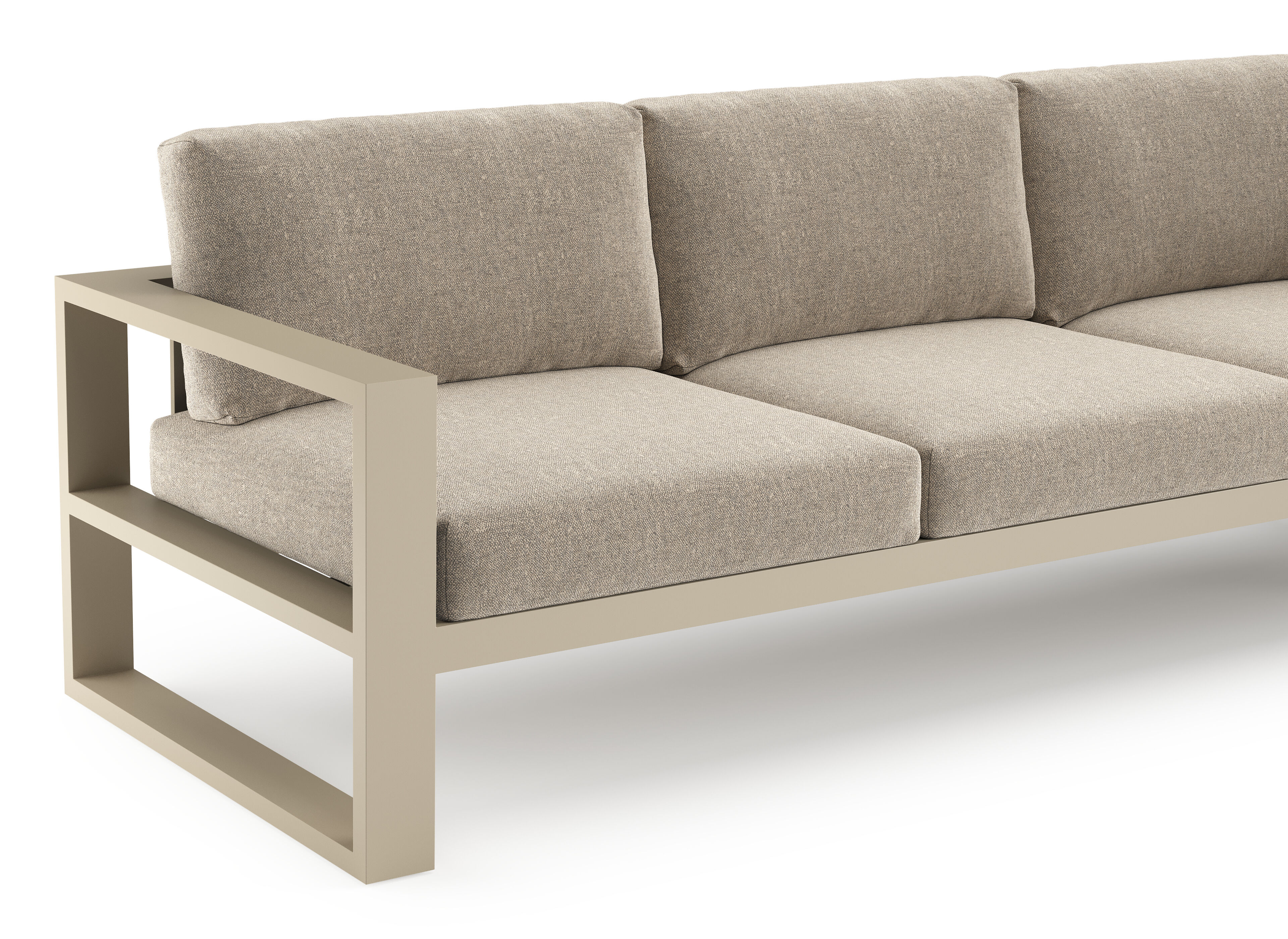 Salon de jardin d'angle Verato en aluminium beige et coussins en all weather sunbrella® luxe chartres pewter