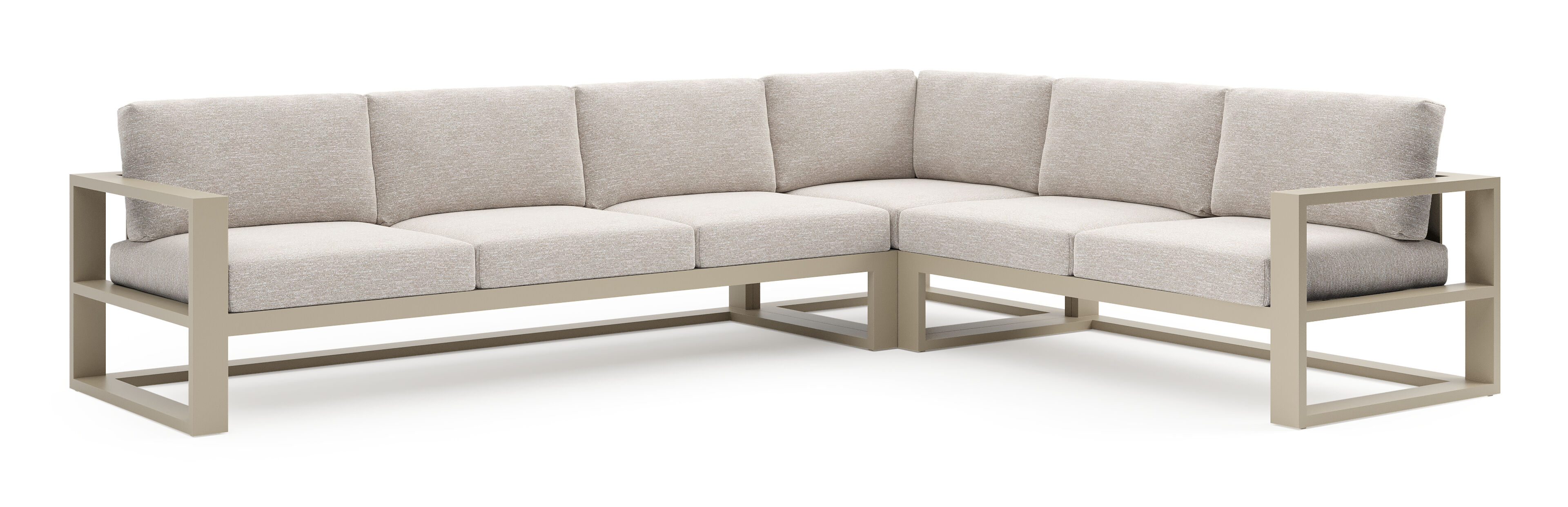 Salon de jardin d'angle Verato en aluminium beige et coussins en all weather sunbrella® luxe tundra sand