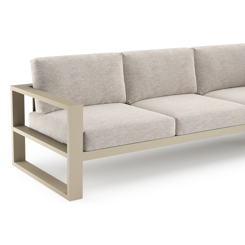 Verato loungehoek in beige aluminium met tundra sand all weather sunbrella® luxe kussen