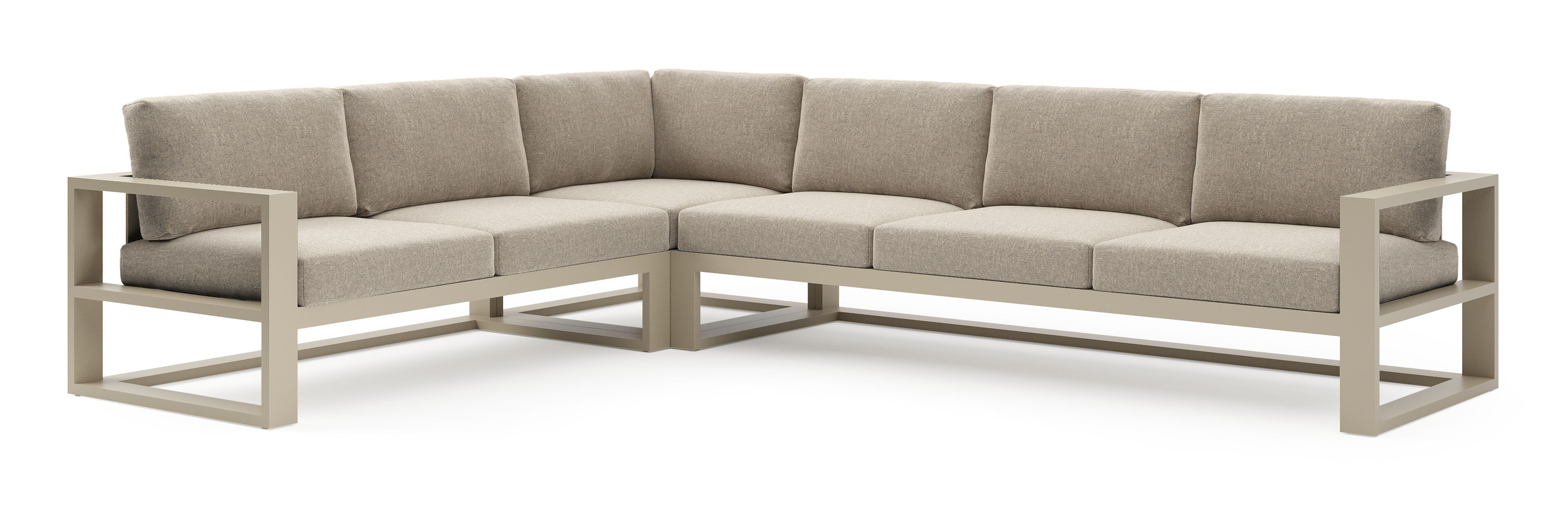 Salon de jardin d'angle Verato en aluminium beige et coussins en all weather sunbrella® luxe chartres pewter