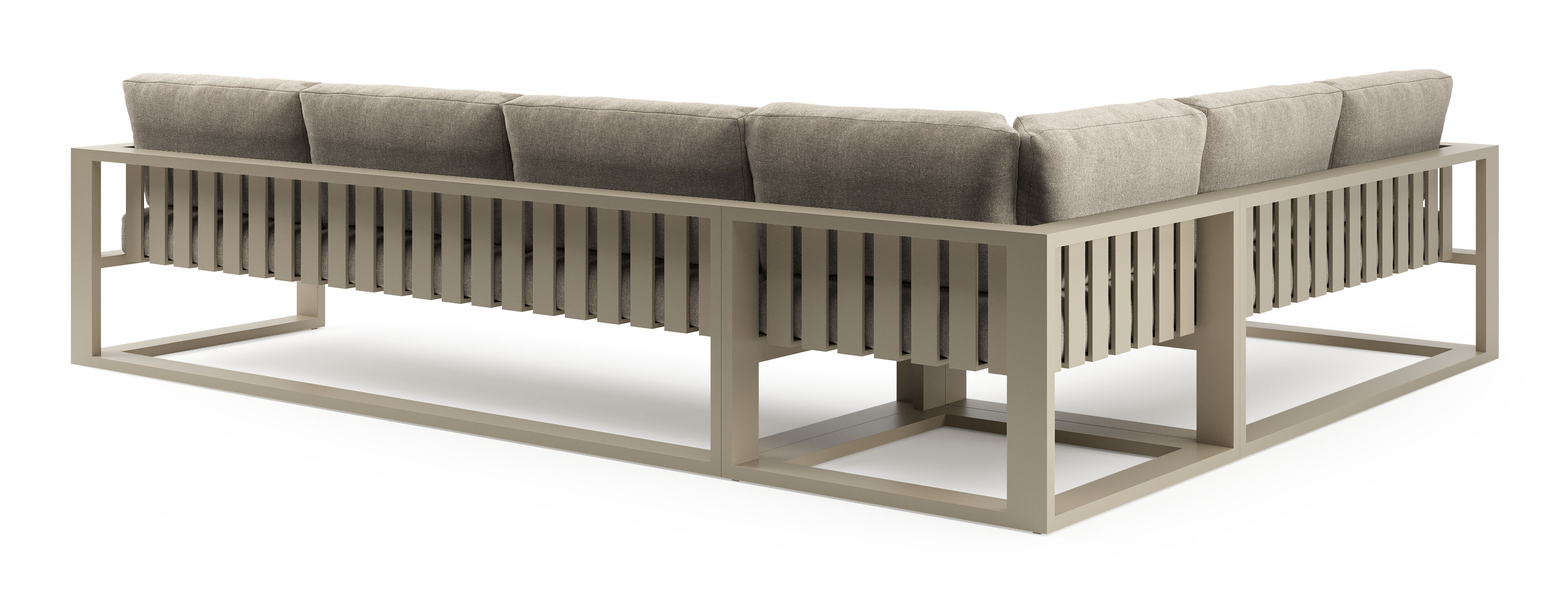 Salon de jardin d'angle Verato en aluminium beige et coussins en all weather sunbrella® luxe chartres pewter