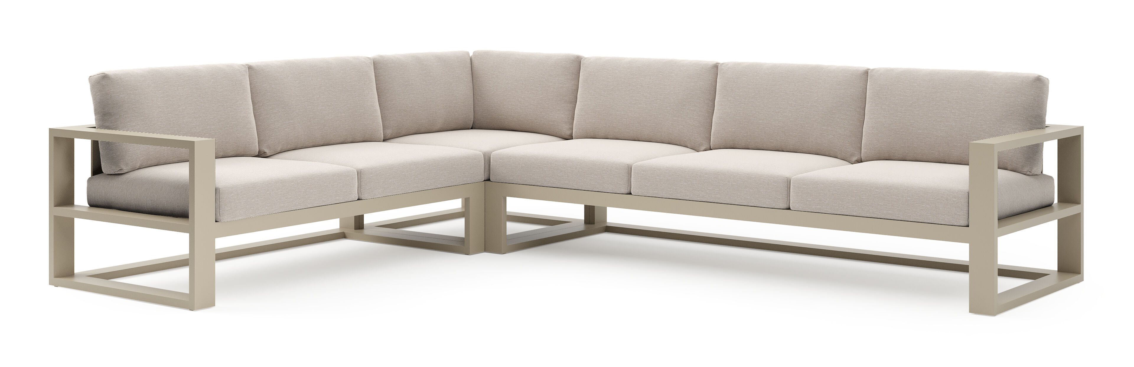 Salon de jardin d'angle Verato en aluminium beige et coussins en all weather sunbrella® luxe slow farafra