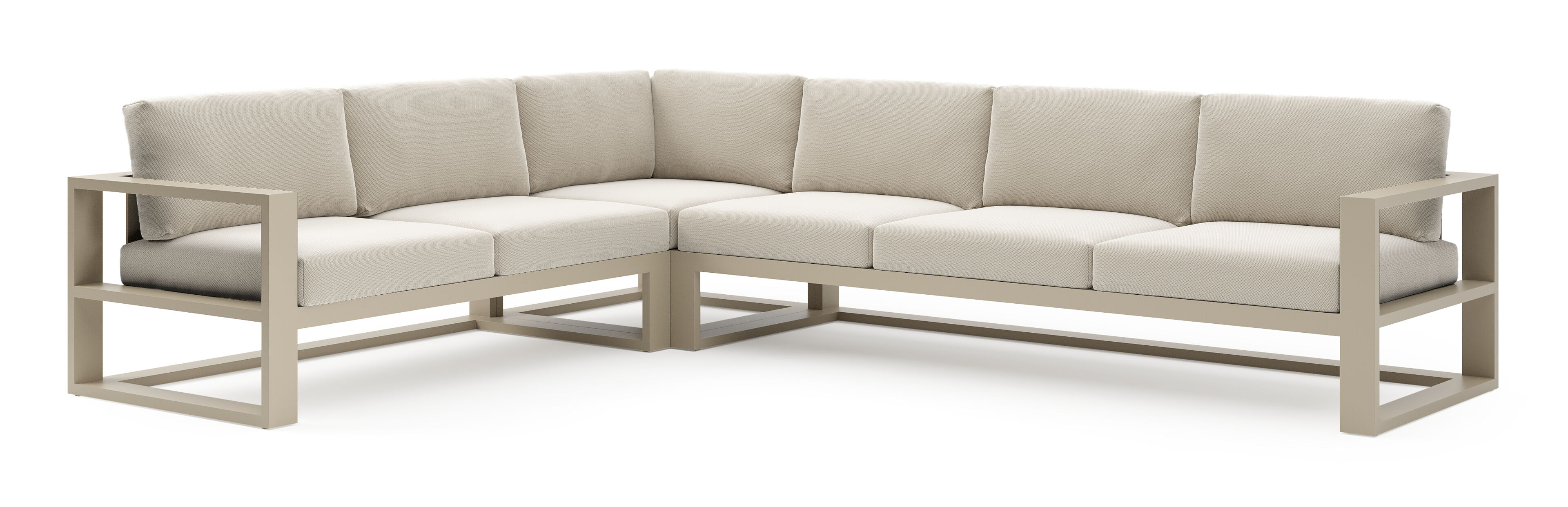 Salon de jardin d'angle Verato en aluminium beige et coussins en all weather sunbrella® luxe lopi marble