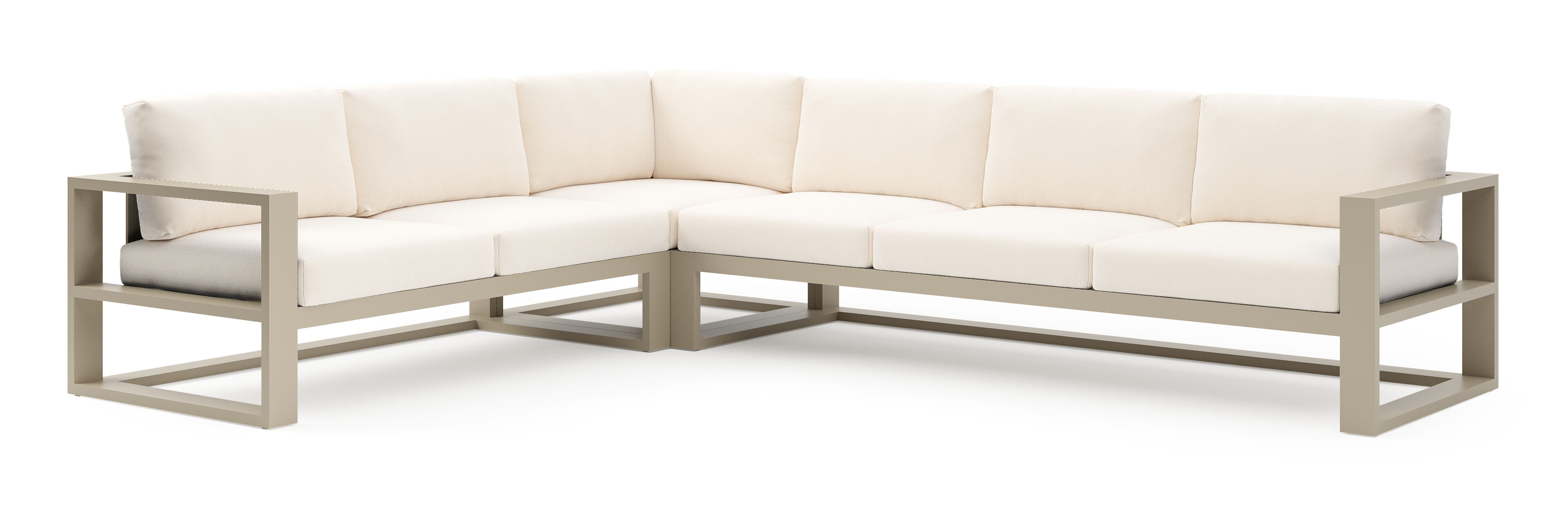 Salon de jardin d'angle Verato en aluminium beige et coussins en all weather sunbrella® luxe lopi snow