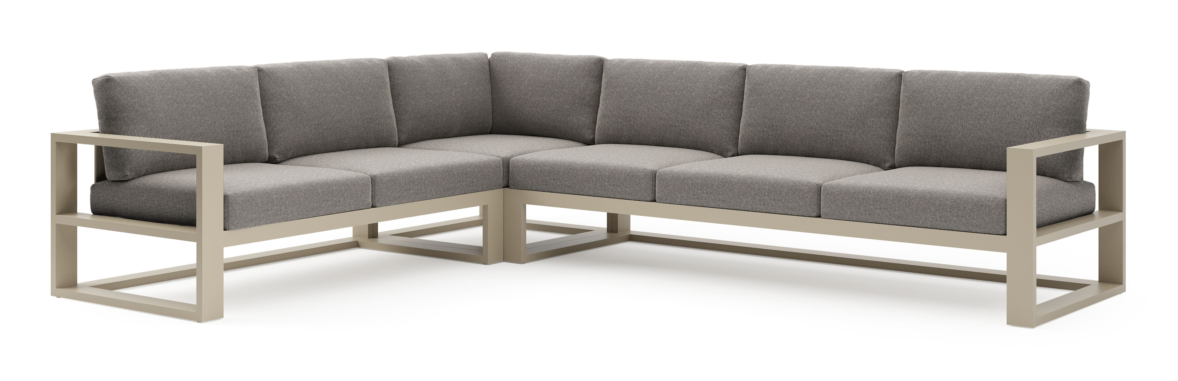 Salon de jardin d'angle Verato en aluminium beige et coussins en all weather sunbrella® luxe chartres drizzle