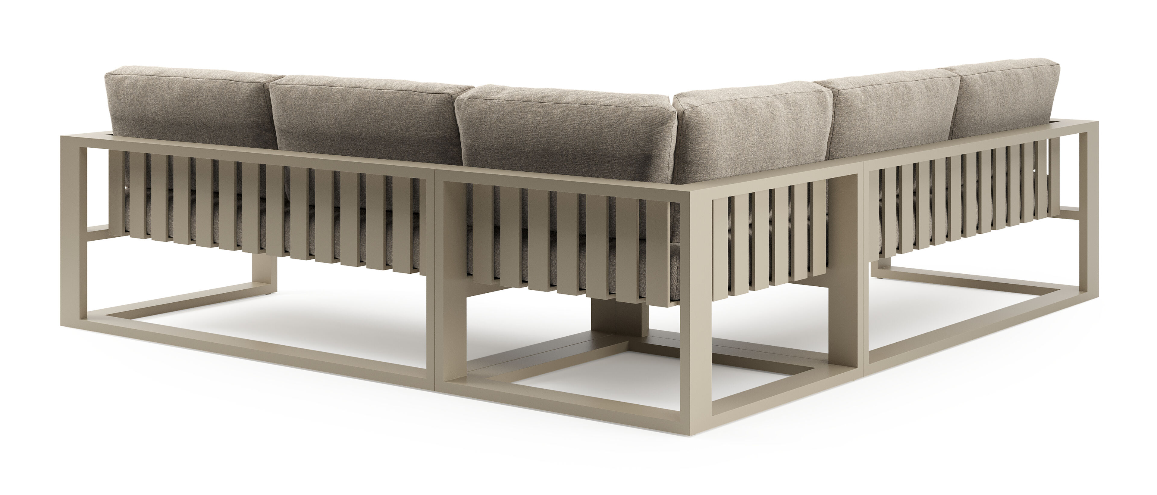 Verato loungehoek in beige aluminium met chartres pewter all weather sunbrella® luxe kussen