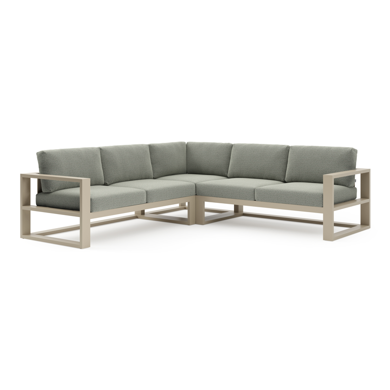 Verato loungehoek in beige aluminium met savane leaf all weather sunbrella® luxe kussen