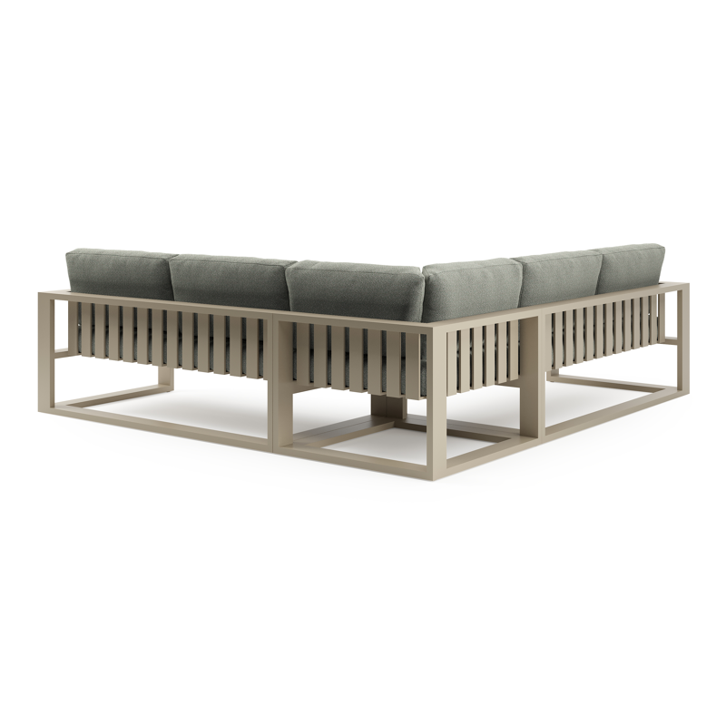 Verato loungehoek in beige aluminium met savane leaf all weather sunbrella® luxe kussen