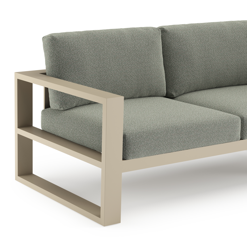 Verato loungehoek in beige aluminium met savane leaf all weather sunbrella® luxe kussen