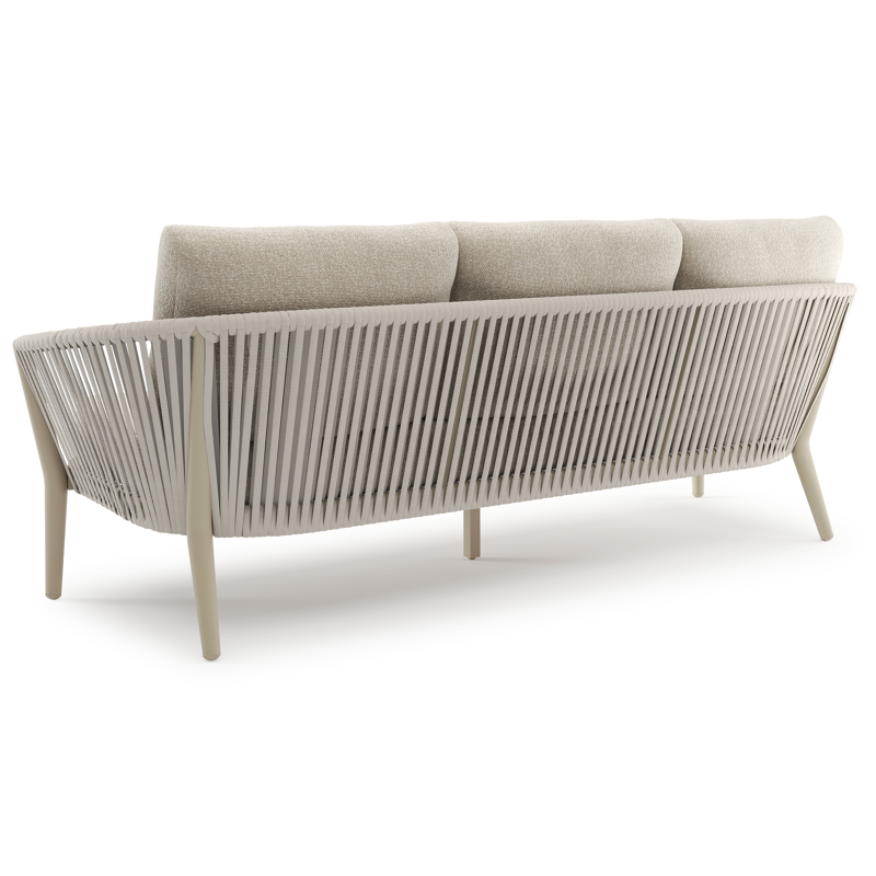 Orso loungeset in beige aluminium en beige verticaal geweven luxe vlakke rope met Marbella Ecru all weather cosytica kussen