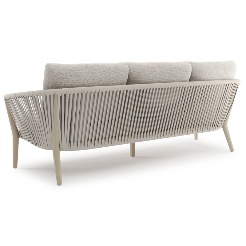 Orso loungeset in beige aluminium en beige verticaal geweven luxe vlakke rope met Firenze Natural all weather solica kussen