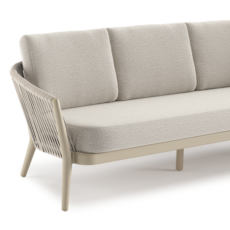 Orso loungeset in beige aluminium en beige verticaal geweven luxe vlakke rope met Firenze Natural all weather solica kussen