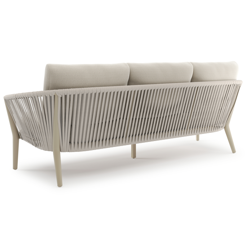 Orso loungeset in beige aluminium en beige verticaal geweven luxe vlakke rope met Lopi Marble all weather sunbrella® luxe kussen