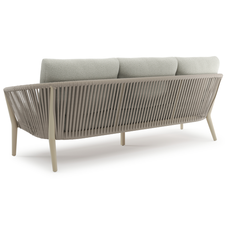 Orso loungebank in beige aluminium en beige verticaal geweven luxe vlakke rope met Lopi Bud all weather sunbrella® luxe kussen