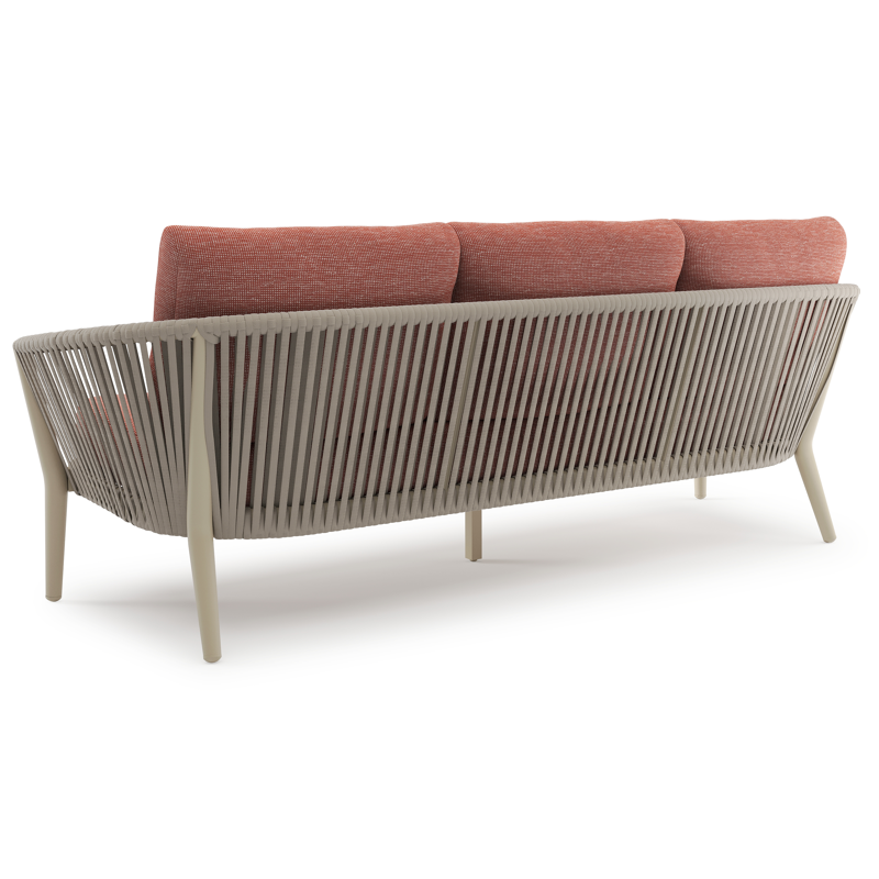 Orso loungebank in beige aluminium en beige verticaal geweven luxe vlakke rope met Slow Alezan all weather sunbrella® luxe kussen