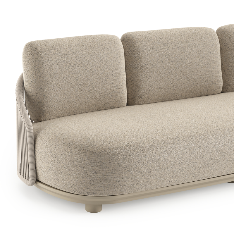Vadelo loungeset in beige aluminium en beige verticaal geweven ronde rope met marbella beige all weather cosytica kussen