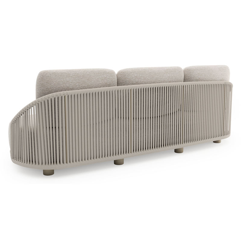 Salon de jardin Vadelo en aluminium beige et corde ronde tissée verticalement beige et coussins en all weather sunbrella® luxe tundra sand