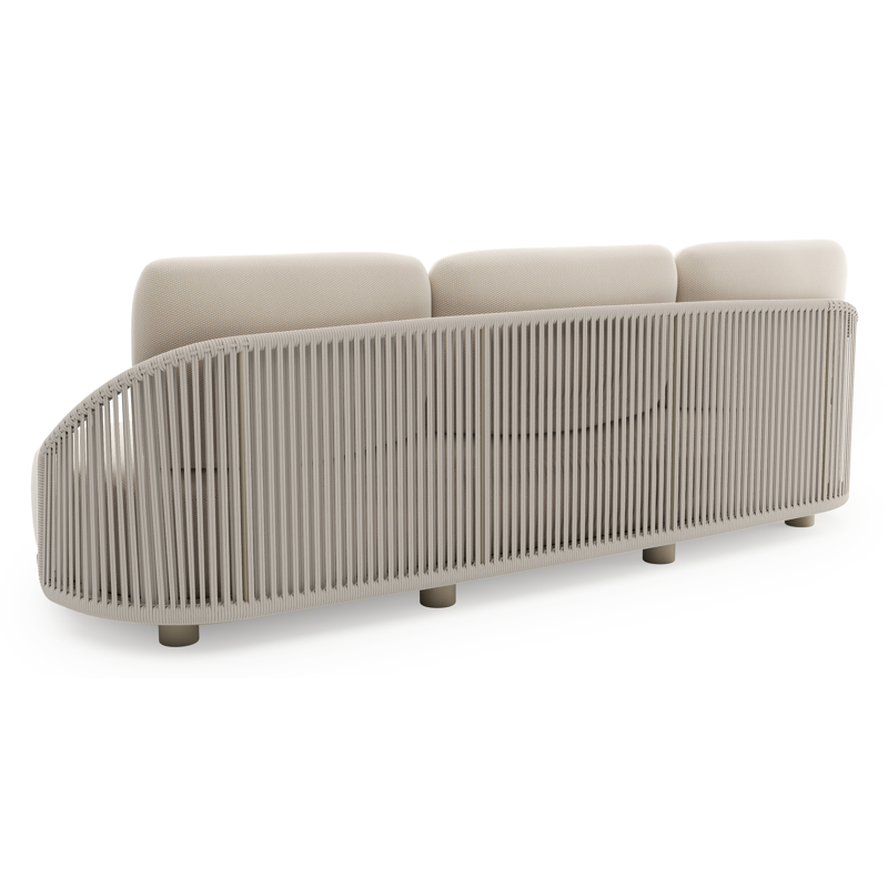 Salon de jardin Vadelo en aluminium beige et corde ronde tissée verticalement beige et coussins en all weather sunbrella® luxe lopi antique