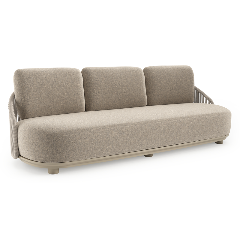 Vadelo loungebank in beige aluminium en beige verticaal geweven ronde rope met chartres pewter all weather sunbrella® luxe kussen