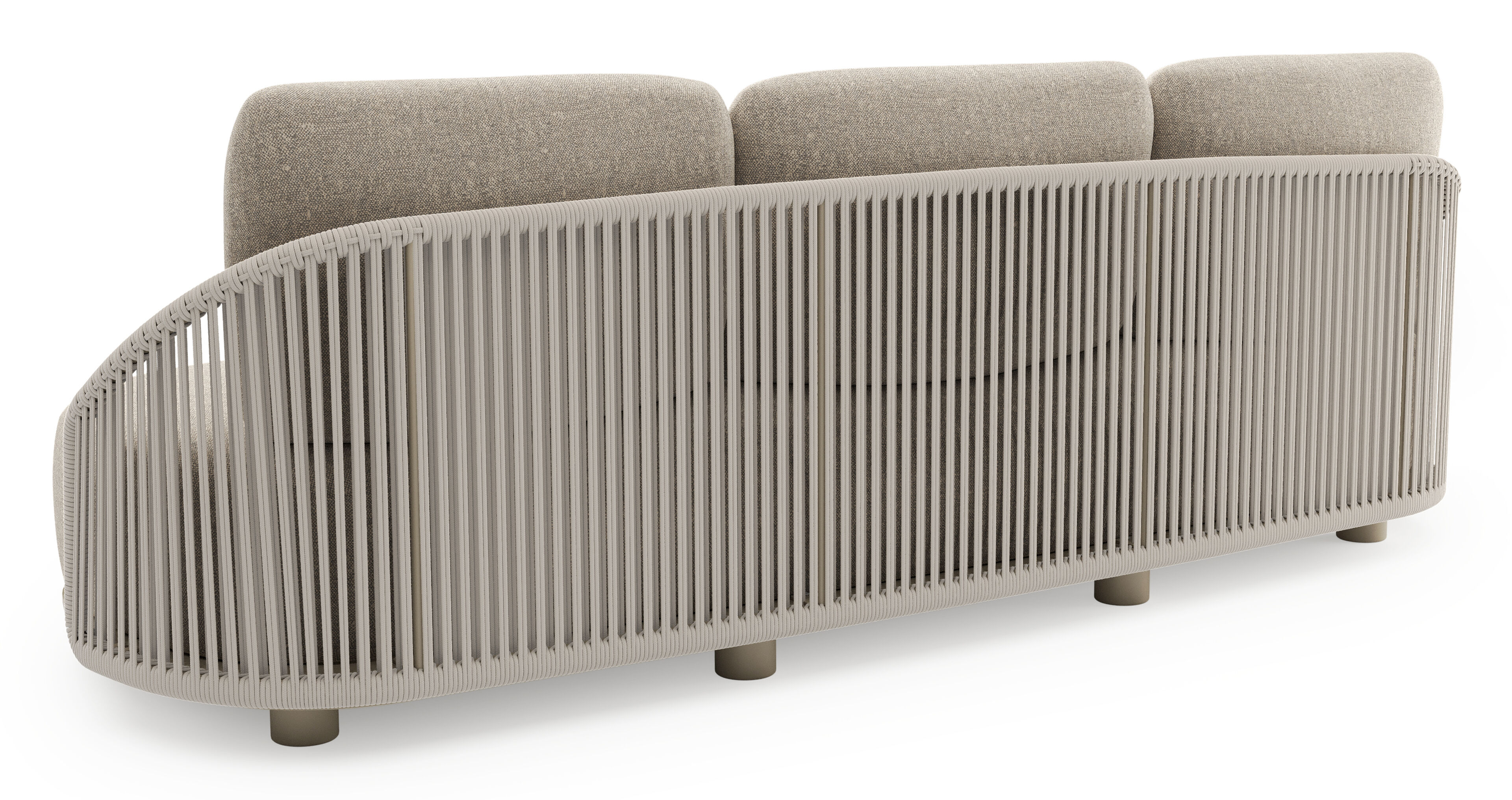 Vadelo loungebank in beige aluminium en beige verticaal geweven ronde rope met chartres pewter all weather sunbrella® luxe kussen