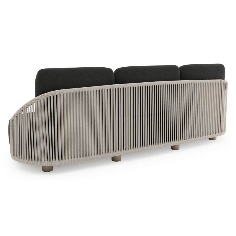 Vadelo loungebank in beige aluminium en beige verticaal geweven ronde rope met chartres sooty all weather sunbrella® luxe kussen