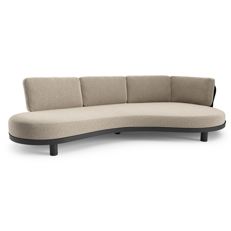 Canapé de jardin Donato en aluminium noir et coussins en all weather sunbrella® luxe chartres pewter