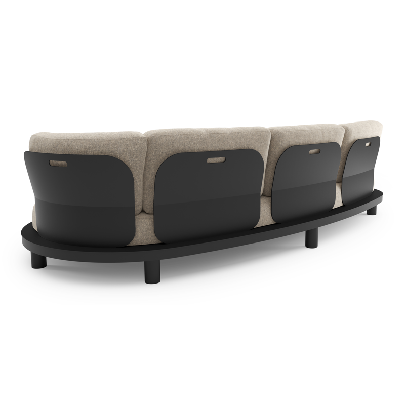 Canapé de jardin Donato en aluminium noir et coussins en all weather sunbrella® luxe chartres pewter
