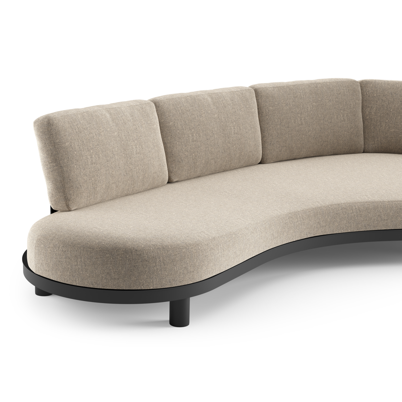 Canapé de jardin Donato en aluminium noir et coussins en all weather sunbrella® luxe chartres pewter