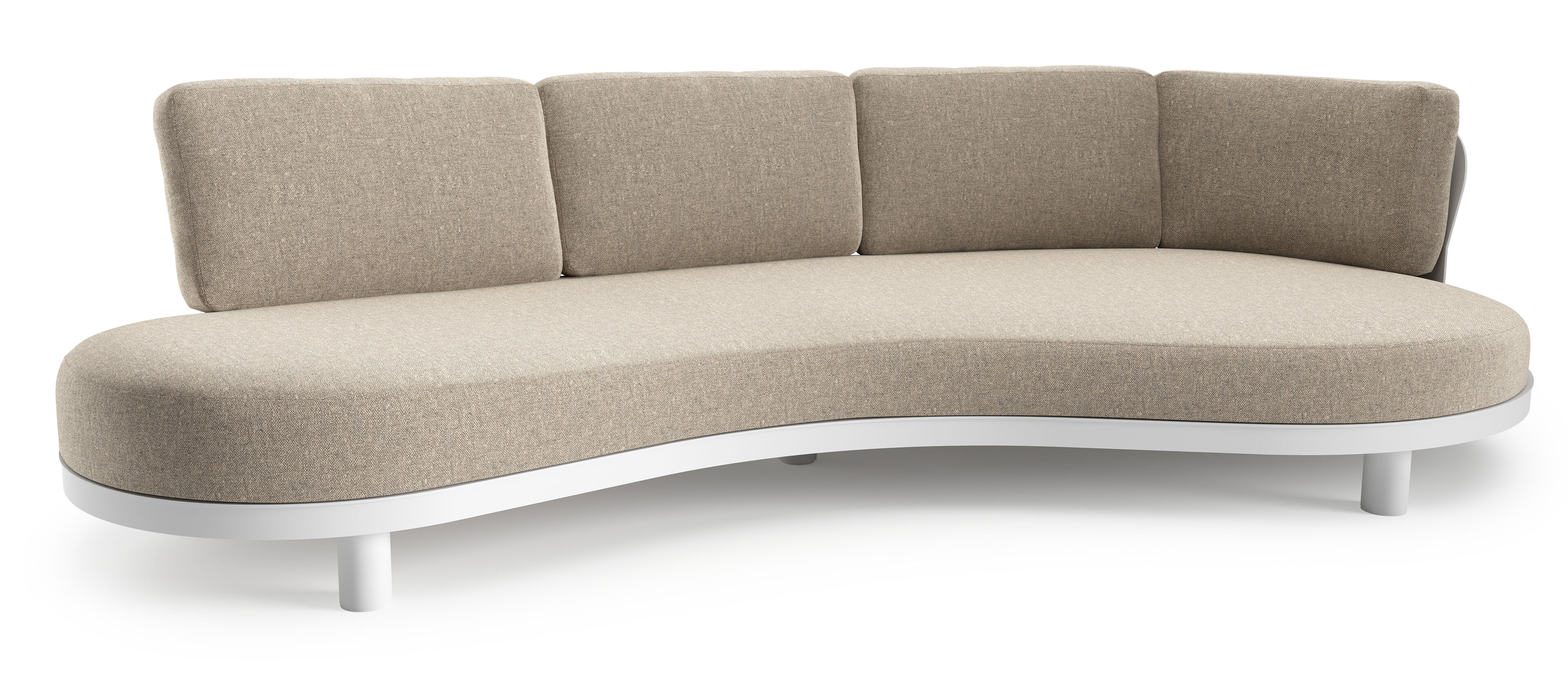 Canapé de jardin Donato en aluminium blanc et coussins en all weather sunbrella® luxe chartres pewter
