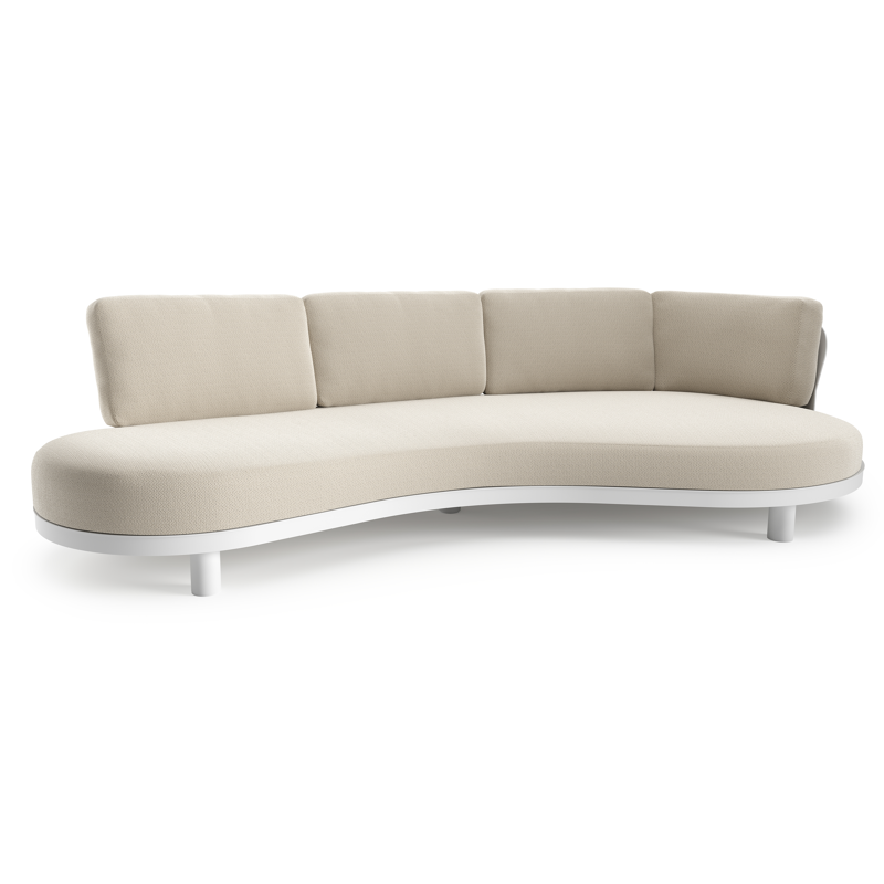 Canapé de jardin Donato en aluminium blanc et coussins en all weather sunbrella® luxe lopi marble