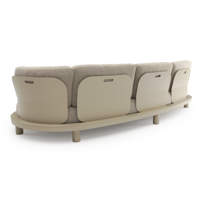 Canapé de jardin Donato en aluminium beige et coussins en all weather sunbrella® luxe chartres pewter